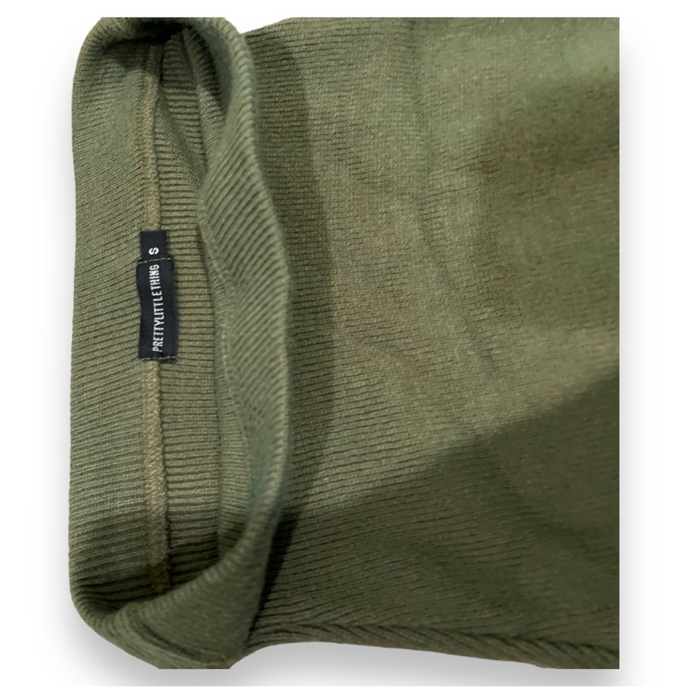 Olive Green Ribbed Knitted Midi Skirt - Picture 6 of 7